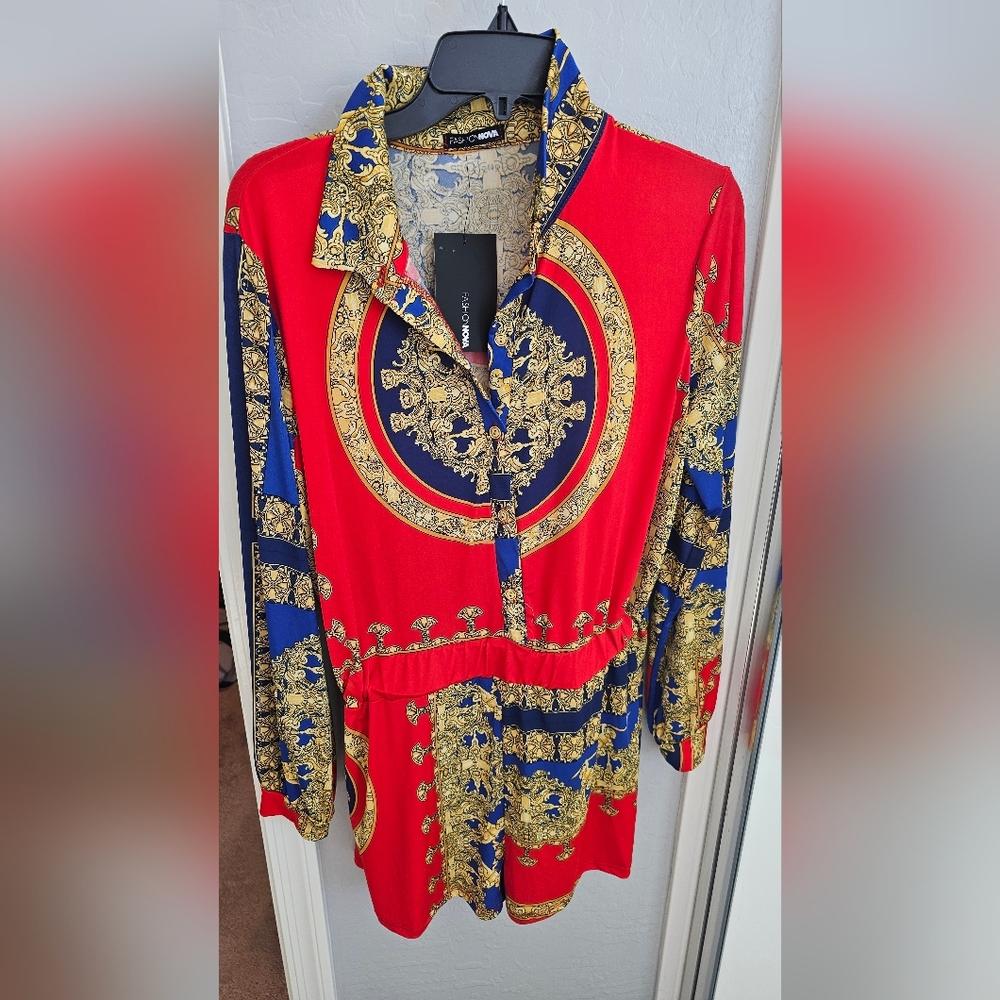Elegant Red and Blue Women's Romper